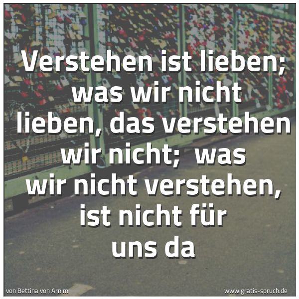 Quadratisches Spruchbild: Verstehen ist lieben;  was wir nicht lieben, das verstehen wir nicht;  was wir nicht verst …