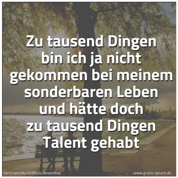 Quadratisches Spruchbild: Zu tausend Dingen bin ich ja nicht gekommen bei meinem sonderbaren Leben und hätte doch zu …