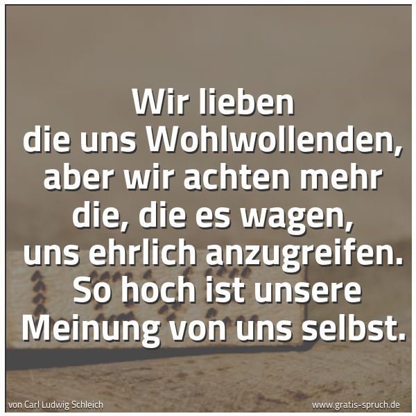 Quadratisches Spruchbild: Wir lieben die uns Wohlwollenden, aber wir achten mehr die, die es wagen, uns ehrlich anzu …