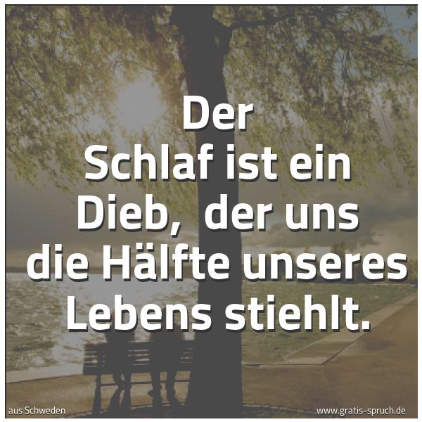 Quadratisches Spruchbild: Der Schlaf ist ein Dieb, der uns die Hälfte unseres Lebens stiehlt.