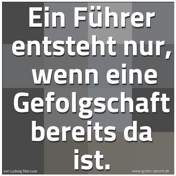 Quadratisches Spruchbild: Ein Führer entsteht nur,  wenn eine Gefolgschaft bereits da ist.