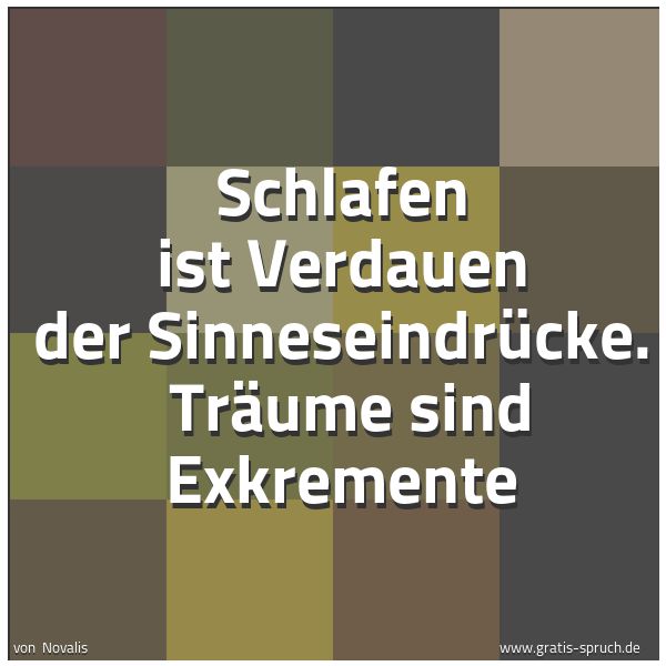 Quadratisches Spruchbild: Schlafen ist Verdauen der Sinneseindrücke. Träume sind Exkremente