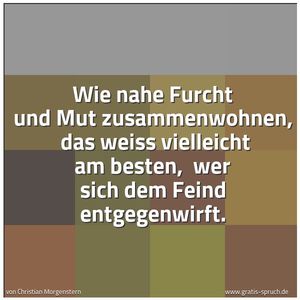 Quadratisches Spruchbild: Wie nahe Furcht und Mut zusammenwohnen, das weiss vielleicht am besten, wer sich dem Fei …