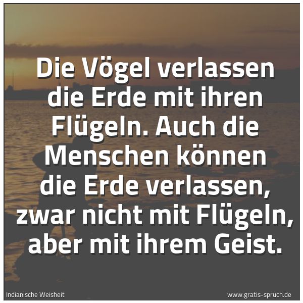 Quadratisches Spruchbild: Die Vögel verlassen die Erde  mit ihren Flügeln. Auch die Menschen  können die Erde verlas …