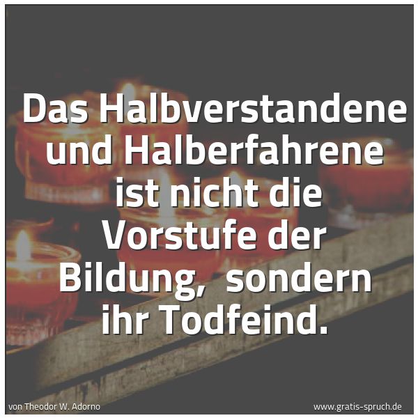 Quadratisches Spruchbild: Das Halbverstandene und Halberfahrene ist nicht die Vorstufe der Bildung, sondern ihr To …