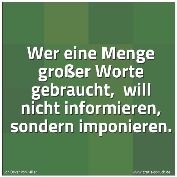 Quadratisches Spruchbild: Wer eine Menge großer Worte gebraucht, will nicht informieren, sondern imponieren.