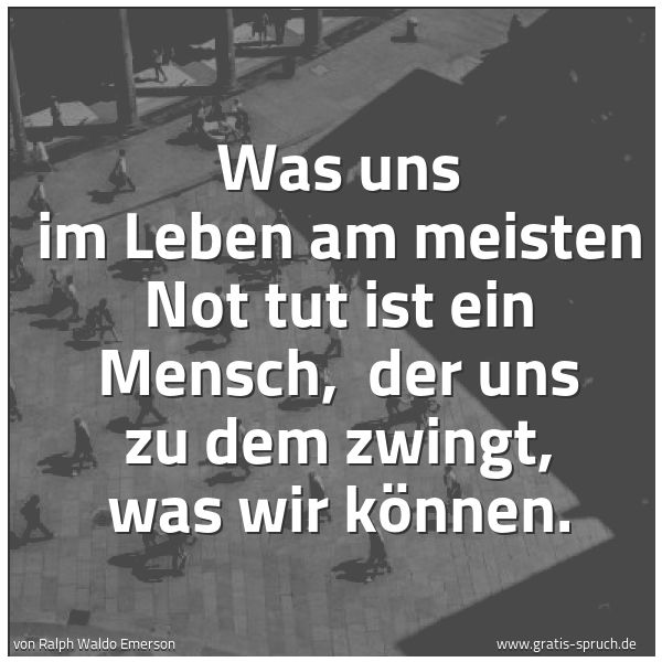 Quadratisches Spruchbild: Was uns im Leben am meisten Not tut ist ein Mensch, der uns zu dem zwingt, was wir können …
