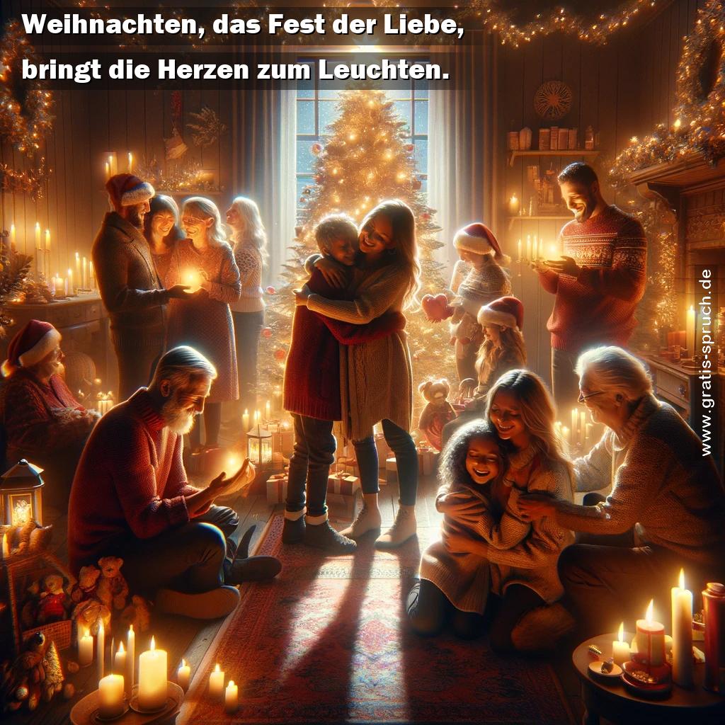 Visualisierung des Spruchs 'Weihnachten, das Fest der Liebe, bringt die Herzen zum Leuchten.'