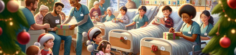 Visualisierung des Spruchs 'Für die Kinder im Krankenhaus, die echte Helden sind: Frohe Weihnachten und die wärmsten Gedanken von uns!'