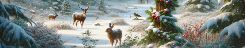 Visualisierung des Spruchs 'Möge die Natur in dieser Weihnachtszeit eure Sinne beleben und eure Herzen mit der Magie des draußen liegenden Schnees erfüllen. Frohe Weihnachten in der Natur!'